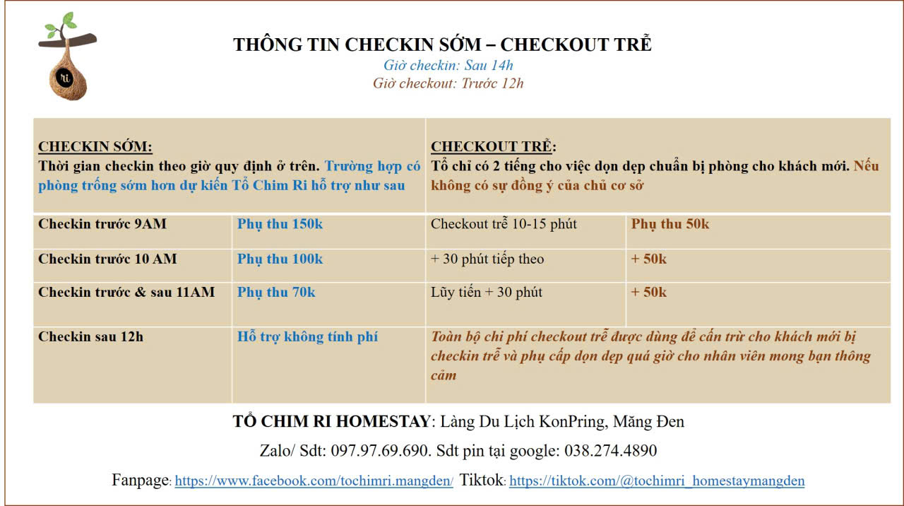 Checkin Sớm Checkout Trễ Tổ Chim Ri